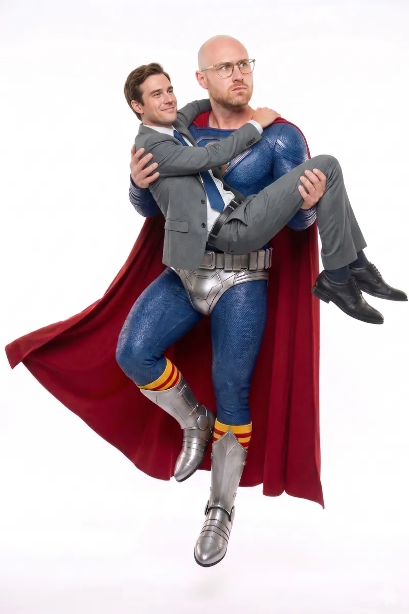 Grover carrying an executive across a project